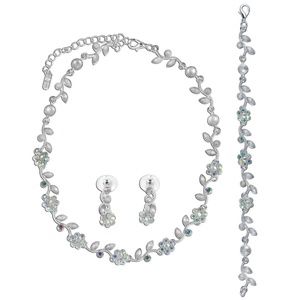 Bride Bridesmaid Silver Vine Crystal Necklace Set